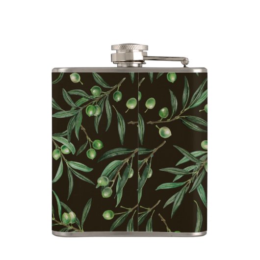 Flasques Aquarelle des branches d'olive en noir (Dos)