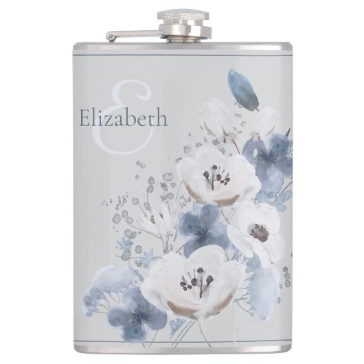 Flasques Aquarelle d'hiver Monogramme floral personnalisé (Devant)