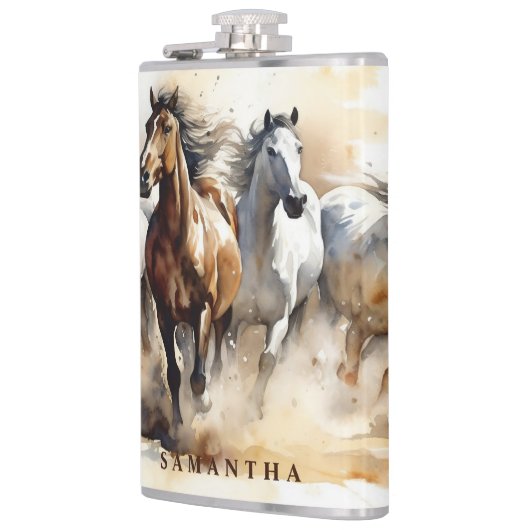 Flasques Aquarelle équestre moderne des Chevaux Wild Mustan (Gauche)