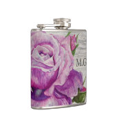 Flasques Aquarelle rustique violet Rose Monogramme bois (Droite)