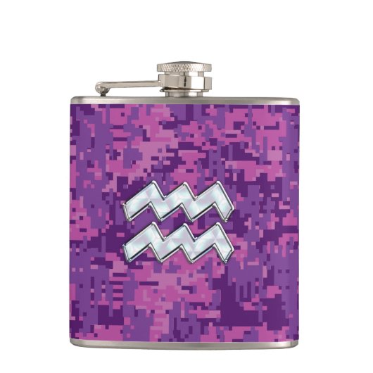 Flasques Aquarius Zodiac Sign on fuchsia digital camouflage (Devant)