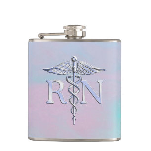 Flasques Argent comme RN Caduceus Médicale Mère Pearl