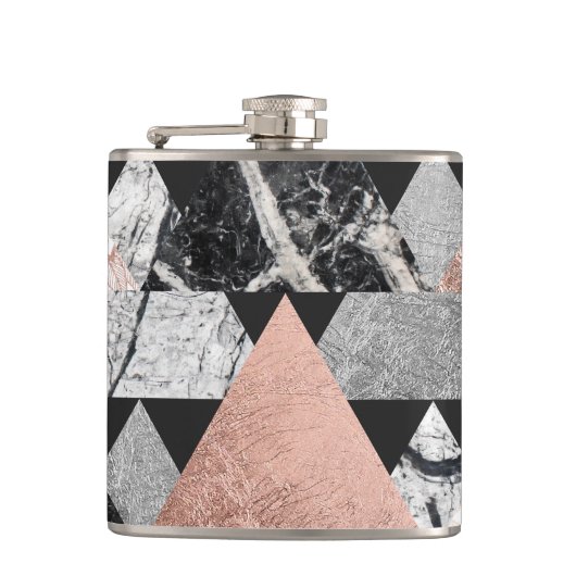 Flasques Argent rose d'or de marbre et triangles florales (Devant)