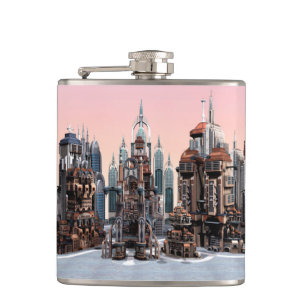 Flasques Art de la skyline de ville futuriste pastel fantas
