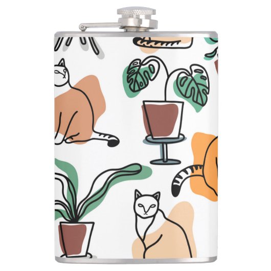 Flasques Art de trait dessin chats et fleurs (Devant)