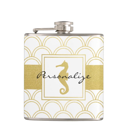 Flasques Art Déco Ocean Wave Patten Gold Parties scintillan (Devant)