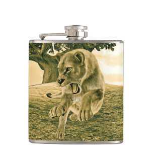Flasques Art dramatique de la lionne safari faune