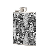 Flasques Art Nouveau Peacock Print, noir et blanc (Gauche)