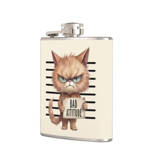 Flasques Bad Attitude Chat Mugshot - Drôle Feline Design (Gauche)