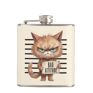 Flasques Bad Attitude Chat Mugshot - Drôle Feline Design