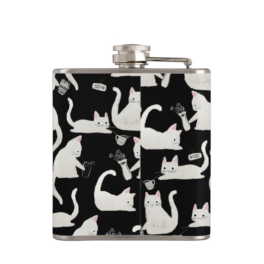 Flasques Bad Cats Knocking Stuff Over, White Cats on Black (Dos)