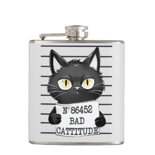 Flasques Bad Cattitude - Mugshot de chat noir