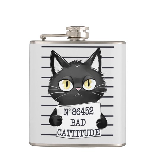 Flasques Bad Cattitude - Mugshot de chat noir (Devant)