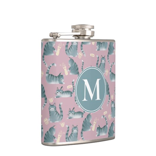 Flasques Bad Grey Tabby Chats Frappe Stuff Over & Monogramm (Droite)