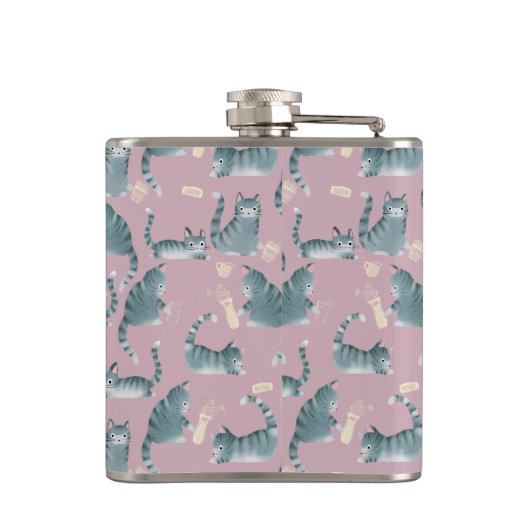 Flasques Bad Grey Tabby Chats Frappe Stuff Over & Monogramm (Dos)