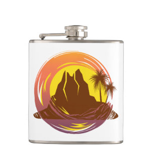 Flasques Badge avec paysage volcanique tropical et palmiers