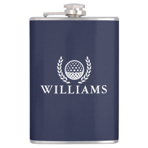 Flasques Balle de golf à monogramme personnalisé bleu marin