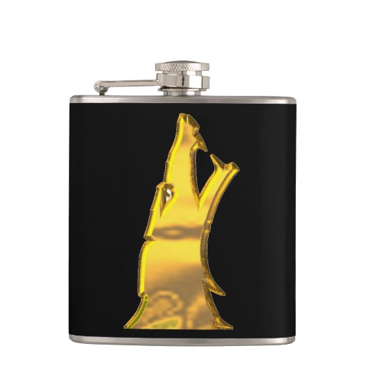 Flasques Ballon noir Golden Wolf Head enveloppé noir (Devant)
