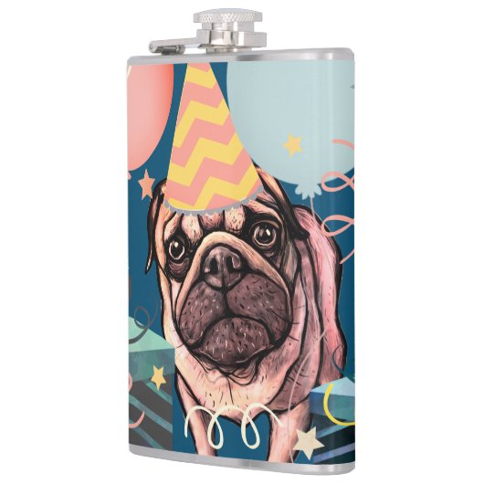 Flasques Ballons de fête de célébration de Pug avec confett (Gauche)