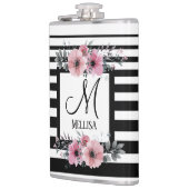 Flasques Bandes noires et blanches Monogramme floral rose (Gauche)