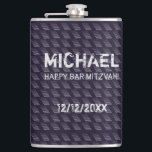 Flasques Bar Mitzvah Anniversaire Motif moderne<br><div class="desc">Happy Bar Mitzvah Anniversaire Design Motif moderne avec texte modèle / Monogramme / Marine Couleur Bleue / Fête de l'événement religieux</div>