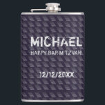 Flasques Bar Mitzvah Anniversaire Motif moderne<br><div class="desc">Happy Bar Mitzvah Anniversaire Design Motif moderne avec texte modèle / Monogramme / Marine Couleur Bleue / Fête de l'événement religieux</div>