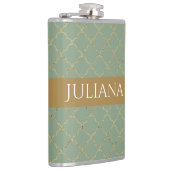 Flasques Basil Green Gold Quatrefoil Personnalisé (Droite)