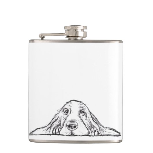 Flasques basset hound noir blanc yeux de chiot simple (Devant)