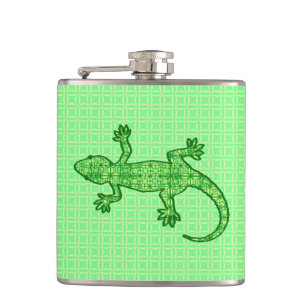 Flasques Batik tribal Gecko - chaux et vert émeraude