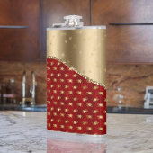 Flasques Beau motif floral rouge profond avec ruban or