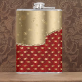 Flasques Beau motif floral rouge profond avec ruban or