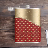 Flasques Beau motif floral rouge profond avec ruban or