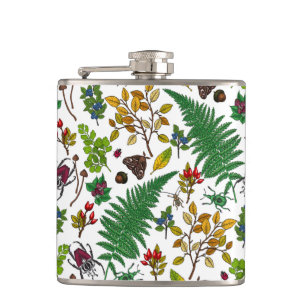 Flasques Berries forestières, feuilles et buissons sur blan