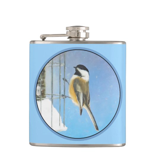 Flasques Bickadee sur la peinture d'alimentation - Oiseaux (Devant)