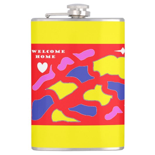 Flasques Bienvenue chez vous signé pour vous rouge et jaune (Devant)