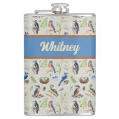 Flasques Bird Pattern Kingfisher, Blue Jay, Woodpecker Name (Devant)