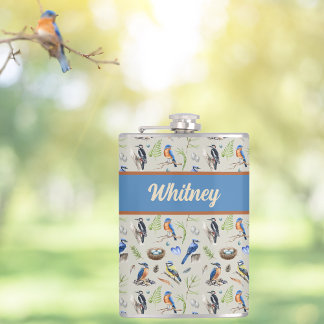 Flasques Bird Pattern Kingfisher, Blue Jay, Woodpecker Name