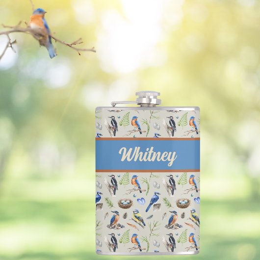 Flasques Bird Pattern Kingfisher, Blue Jay, Woodpecker Name