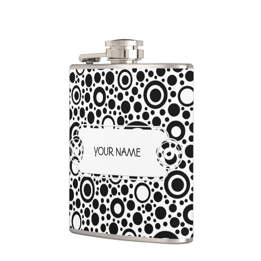 Flasques Black Dots & Circle Pattern + your text & backgr. (Gauche)