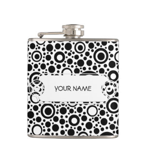 Flasques Black Dots & Circle Pattern + your text & backgr.