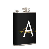 Flasques Black Gold Girl Script Monogramme Nom Moderne (Droite)