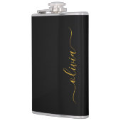 Flasques Black Gold Modern Script Girl Monogramme Nom (Gauche)
