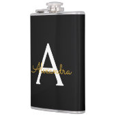 Flasques Black Gold Modern Script Girl Monogramme Nom (Gauche)
