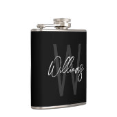 Flasques Black Modern Script Personnalisé Monogramme et nom (Droite)