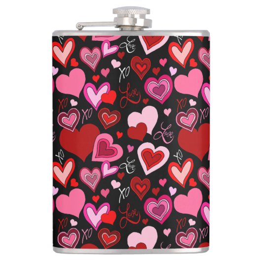 Flasques Black Pink Red Hearts Love Pattern (Devant)