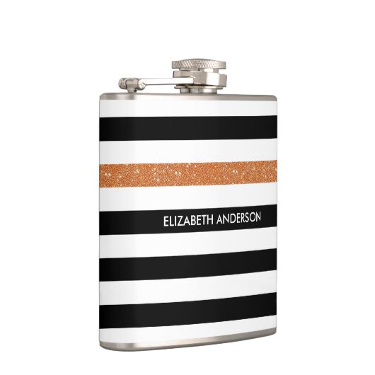 Flasques Black Stripes FAUX Orange Glitz et Nom (Droite)