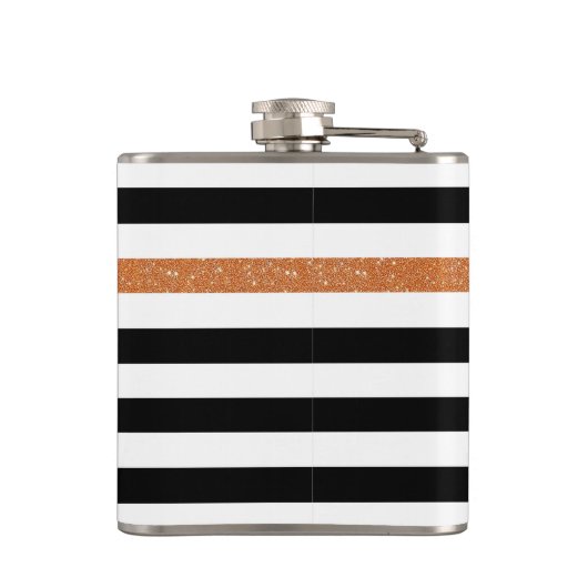 Flasques Black Stripes FAUX Orange Glitz et Nom (Dos)