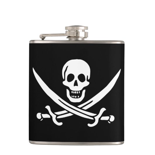 Flasques Blanc, Drapeau de pirate Calico Jack, Crâne et sab (Devant)