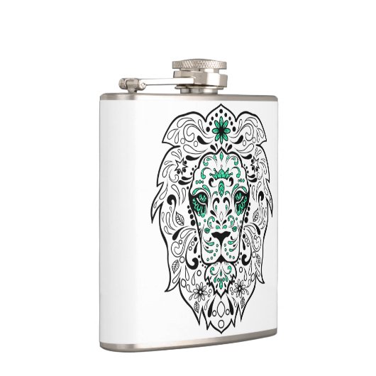 Flasques Blanc noir et vert Parties scintillant Lion Crâne  (Droite)