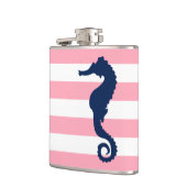 Flasques Blanc rose & Bleu Large Stripes Motif Seahorse (Gauche)